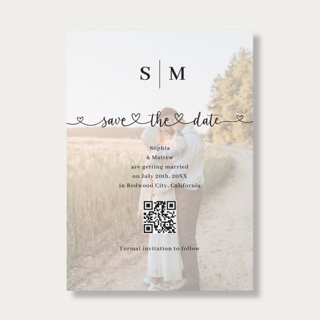 Photo Heart Script QR Code Wedding Save The Date (Creator Uploaded)