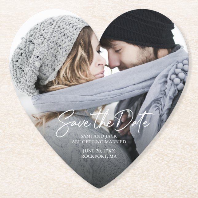 Photo Heart-Shaped Save the Date Coasters (Front)