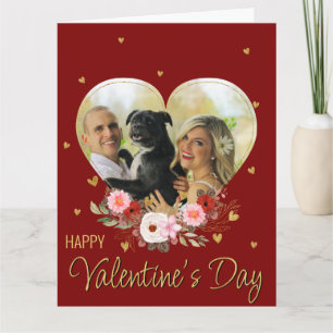 Photo Heart Valentine's Day Gold Glitter Heart Red Card
