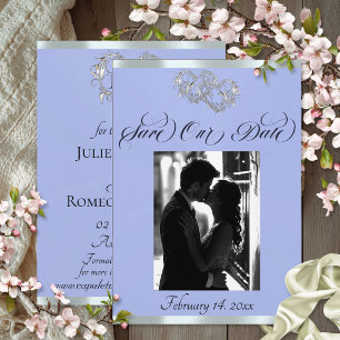 Photo, Hearts & Ribbon - Blue/Silver Save The Date