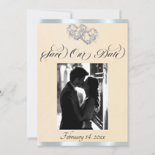 Photo, Hearts & Ribbon - Peach Pearl/Silver Save The Date