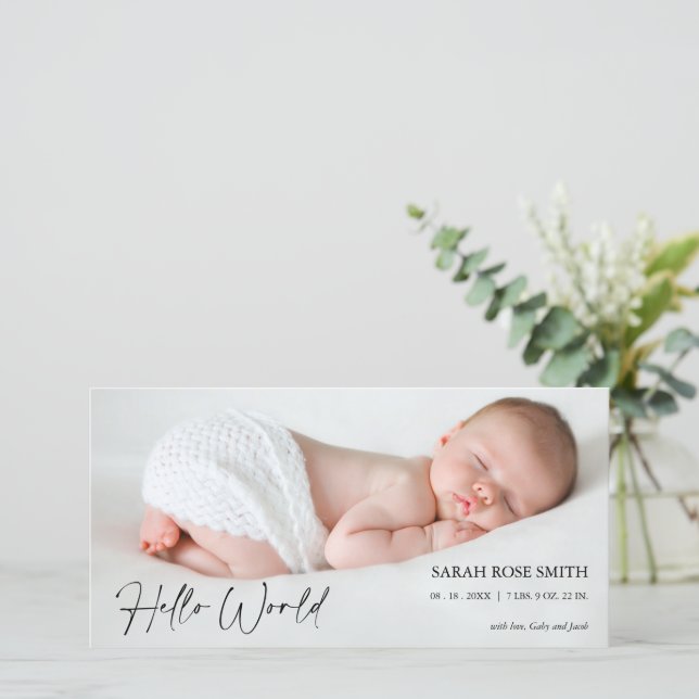 Photo Hello World Birth Announcement Photocard (Standing Front)