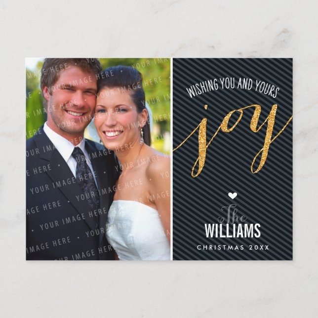 PHOTO HOLIDAY CARD chalkboard glitter black gold (Front)