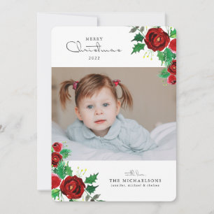 PHOTO HOLIDAY CARD Christmas Watercolor Roses