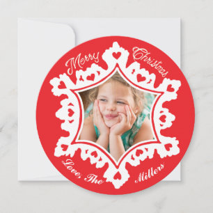 Photo Holiday Card: Red Merry Christmas Snowflake Card
