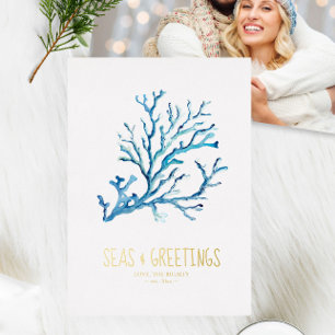Photo Holiday Card Watercolor Sea Coral