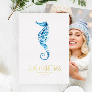 Photo Holiday Card Watercolor Seahorse