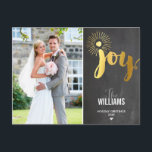 PHOTO HOLIDAY chalkboard brushed type gold joy<br><div class="desc">NOTE the gold foil effect is a printed picture Send and extra special message with style and pizzazz this year... Personalised with your details & photos my modern holiday products are sure to stand out from the flurry of greetings your friends and family will receive this season and will make...</div>