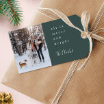 Photo Holiday Gift Tags | Stylish Scandi Christmas<br><div class="desc">Celebrate the season with these stylish modern holiday photo gift tags featuring the quote “all is merry and bright” in clean minimal typography paired with your family name in handwritten script. The design combines elegant white text with a dark forest green feature colour for a refined Scandinavian-inspired look that feels...</div>