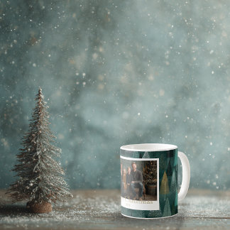 Photo Holiday Green & Gold Trees Mug