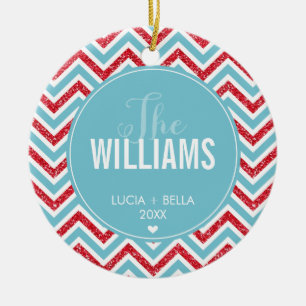 PHOTO HOLIDAY ORNAMENT chevron glitter red blue