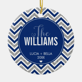 PHOTO HOLIDAY ORNAMENT chevron glitter silver navy