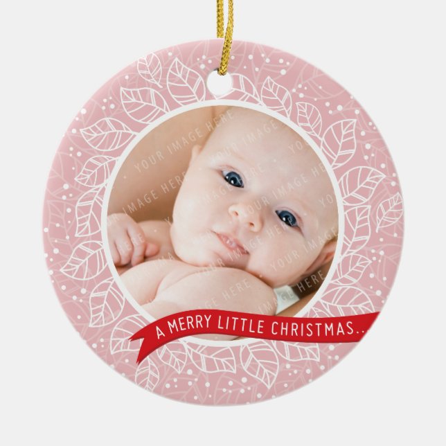 PHOTO HOLIDAY ORNAMENT cute winter foliage pink (Front)