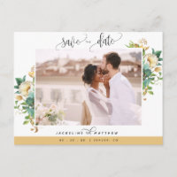 Photo, Honey White Floral Wedding Save the Date