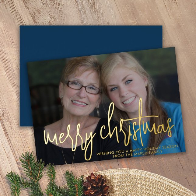 Photo horizontal Merry Christmas - navy blue gold (Creator Uploaded)
