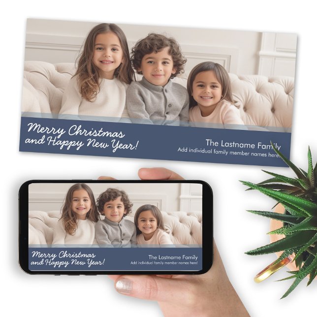Photo Horizontal or Panoramic Merry Christmas Holiday Card (Add photos to this Christmas card and download a copy to send electronically or post on social media)