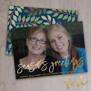 Photo horizontal Season's Greetings botanical gold
