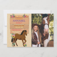 Photo Horse Riding Party Invite Pony Floral 
