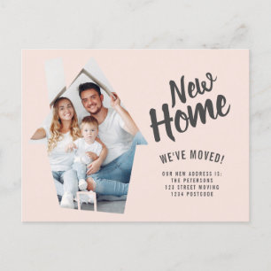 Photo house new home typography pink moving announcement postcard