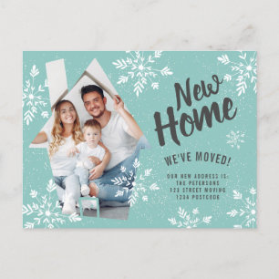 Photo house new home Winter snow moving Announcement Postcard