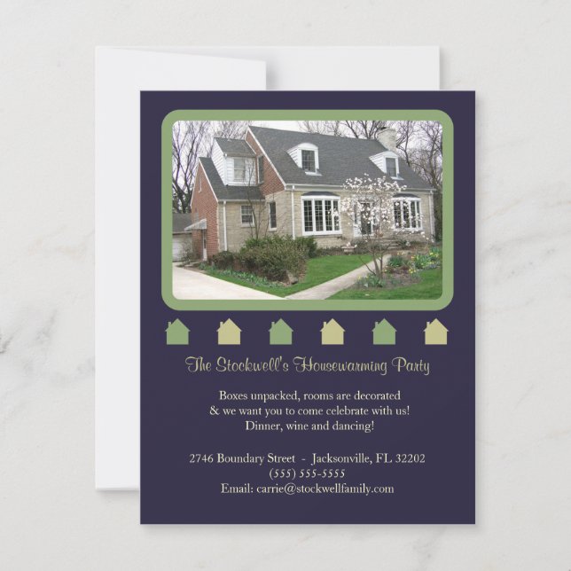 Photo Housewarming Invitation - Blue and Green (Front)