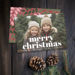 Photo - Huge Merry Christmas white overlay - berry Holiday Card