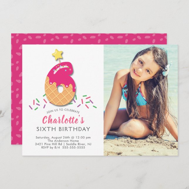 Photo Ice Cream 6TH Birthday Invitation (Front/Back)