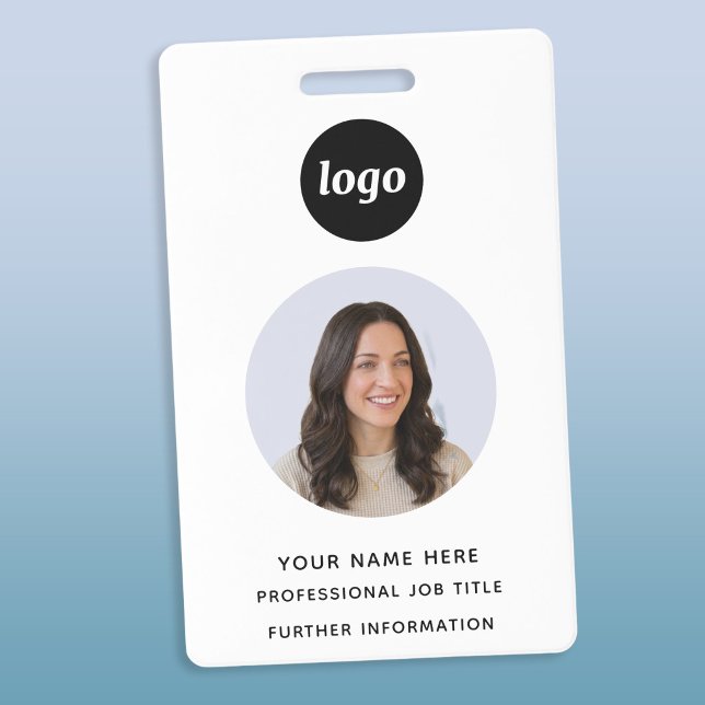 Photo ID Clean Professional Name Badge (Simple logo custom text business photo ID name badge)