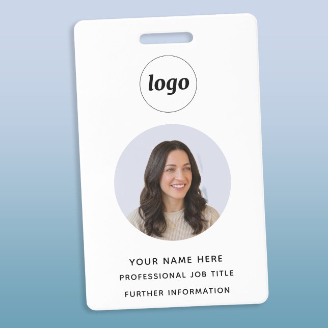 Photo ID Clean Professional Name Badge (Simple logo custom text business photo ID name badge)