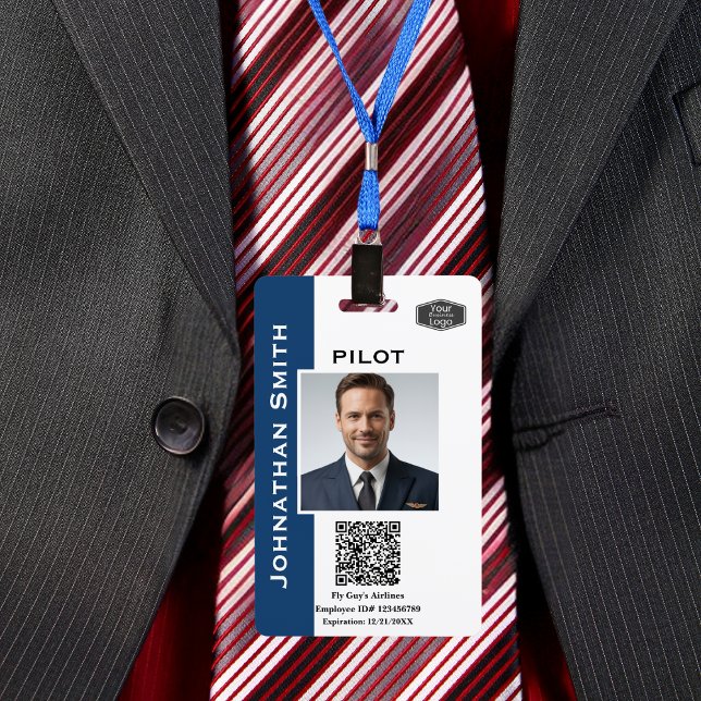 Photo ID Company Security ID QR Code Airline Pilot ID Badge (Creator Uploaded)