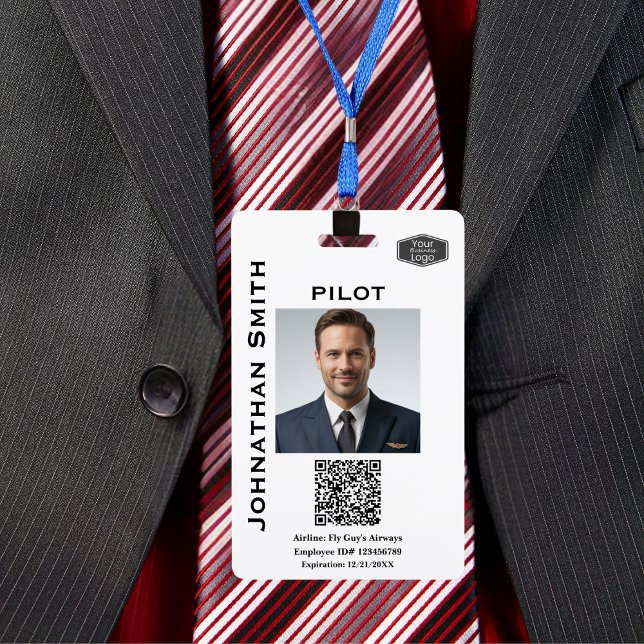Photo ID Company Security ID QR Code Airline Pilot ID Badge (Creator Uploaded)