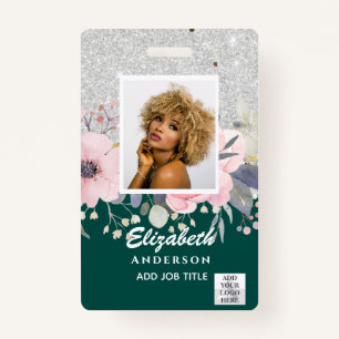 PHOTO-ID Employee VIP PASS Girly Glitter Flowers ID Badge