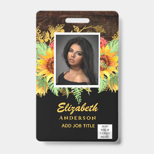 PHOTO-ID Employee VIP PASS RUSTIC Sunflowers ID Badge