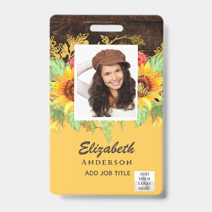 PHOTO-ID Employee VIP PASS RUSTIC Sunflowers ID Badge