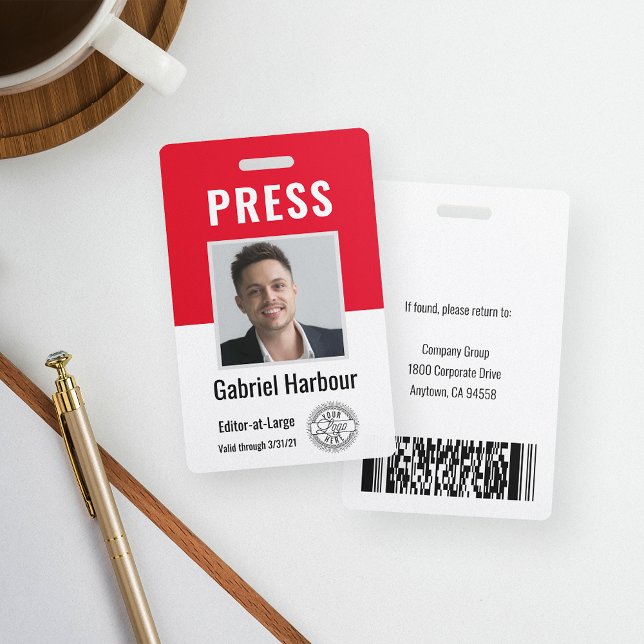 Photo ID Journalist Press Pass | Logo & Barcode Badge (Creator Uploaded)