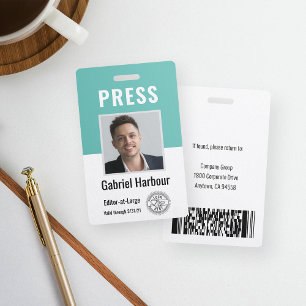 Photo ID Journalist Press Pass   Logo & Barcode Badge