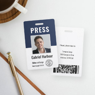 Photo ID Journalist Press Pass   Logo & Barcode ID Badge