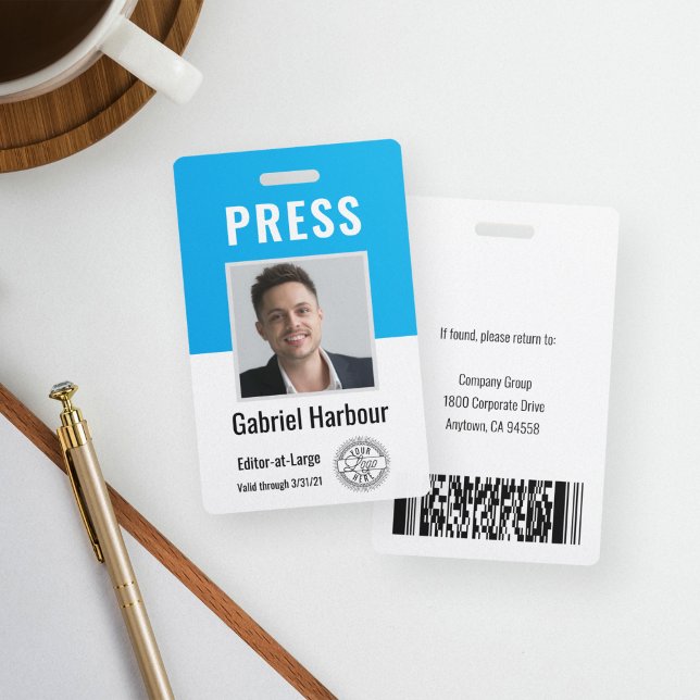 Photo ID Journalist Press Pass | Logo & Barcode ID Badge (Creator Uploaded)