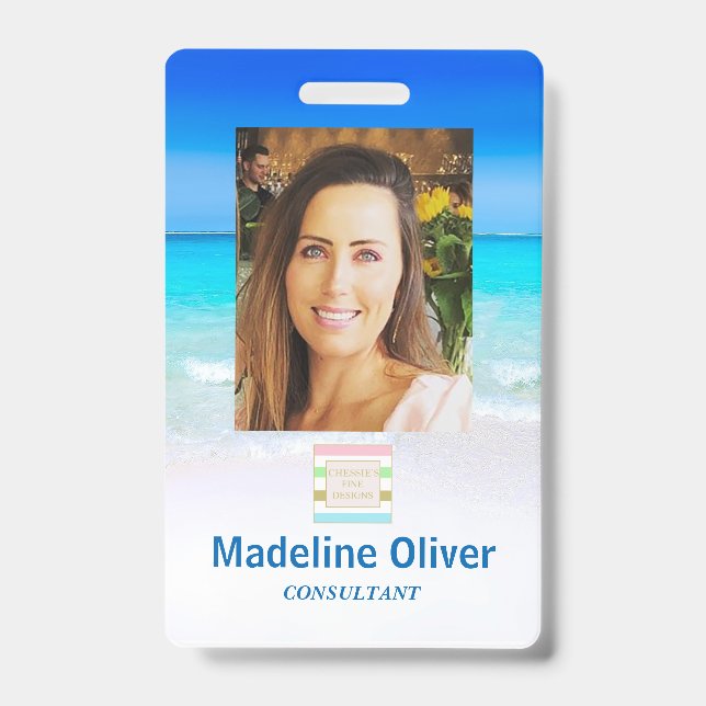 Photo ID Logo Ocean Beach Sea Lanyard Badge (Front)