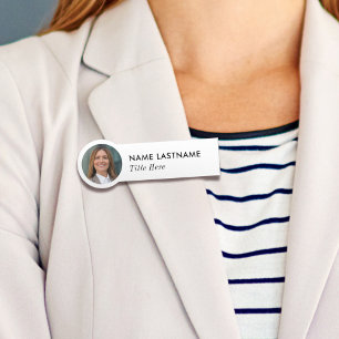 Photo ID Simple Sleek Basic White Business Title Name Tag