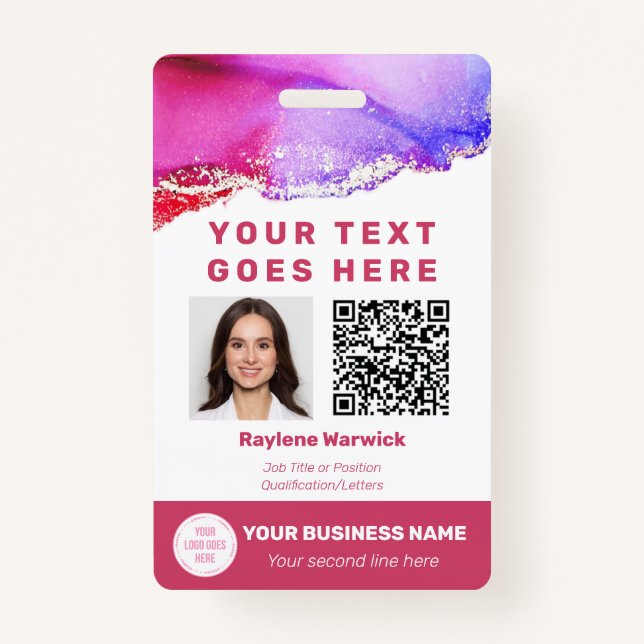 Photo ID Vaccination Barcode QR Code Dusty Pink ID Badge (Front)