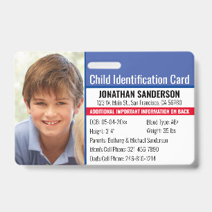 Photo Identification Emergency Allergy Child ID Badge