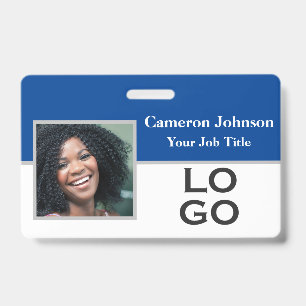 Photo Identification with Custom Logo on Blue ID Badge