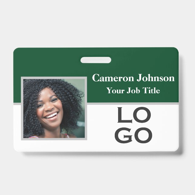 Photo Identification with Custom Logo on Green ID Badge (Front)