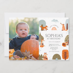 Photo illustrated Fox Forest animal first birthday Invitation