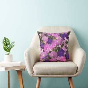 Photo Image Of Morning Glory Pink & Purple Flowers Cushion