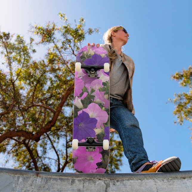 Photo Image Of Morning Glory Pink & Purple Flowers Skateboard (Outdoor 1)