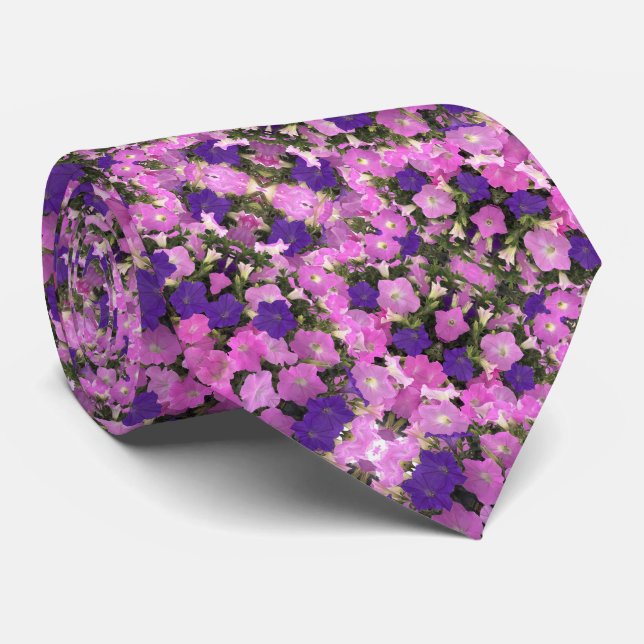 Photo Image Of Morning Glory Pink & Purple Flowers Tie (Rolled)