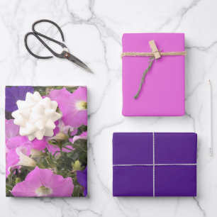 Photo Image Of Morning Glory Pink & Purple Flowers Wrapping Paper Sheet