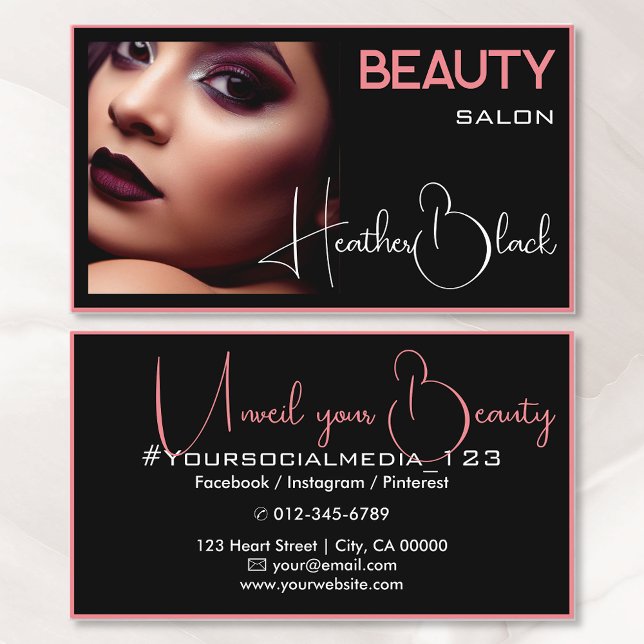 Photo Image Template Black Peach Thin Border Frame Business Card (Creator Uploaded)